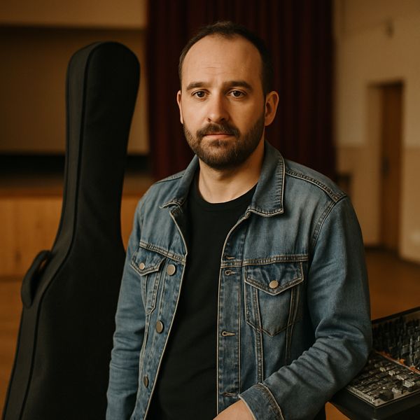 Tomasz Jędrasik przy konsolecie w sali domu kultury